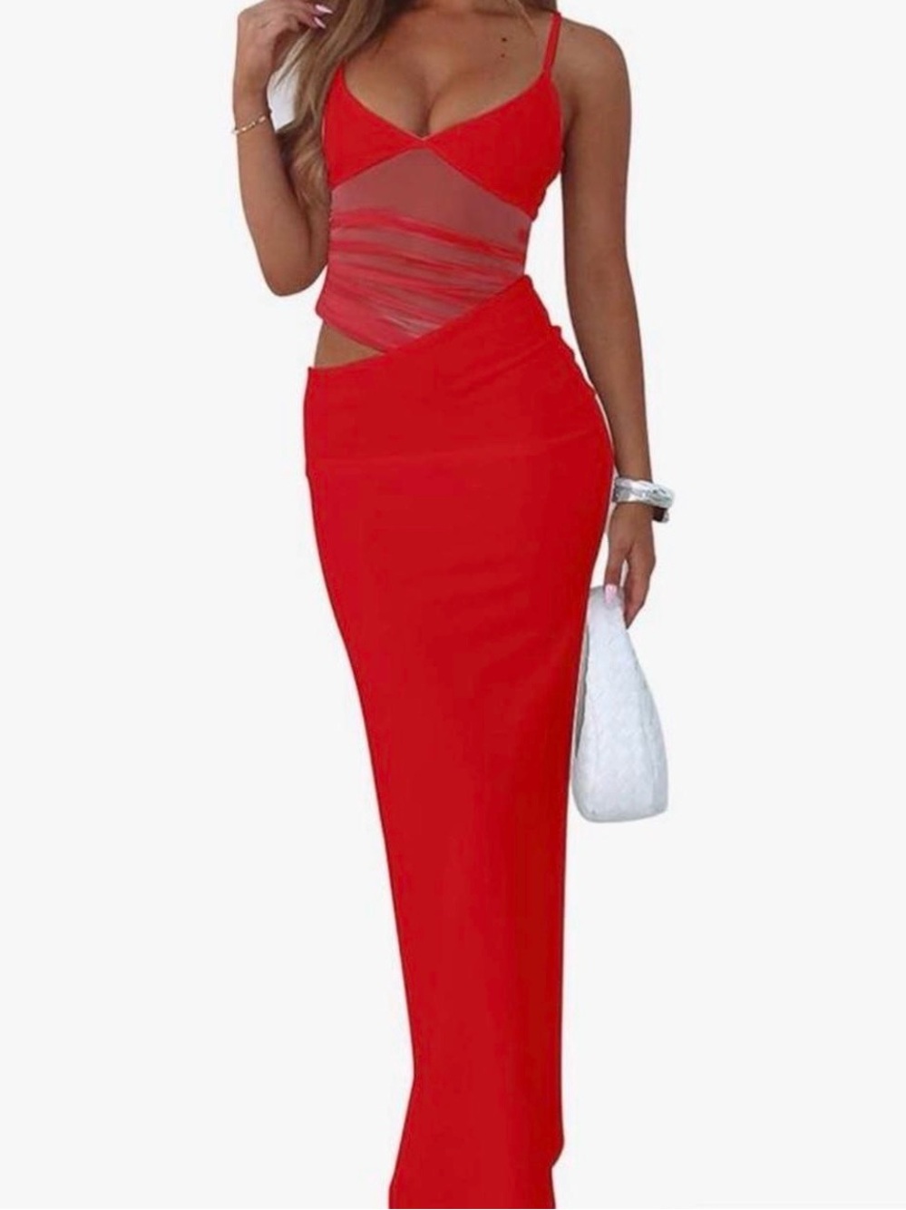 Amazon Red Maxi Dress with Sheer Cutouts